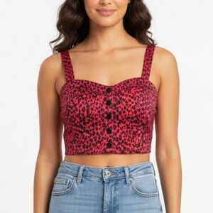 Charlotte Russe Red & Black Leopard Button up Bustier crop top NWT